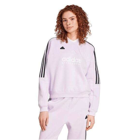 NEW Adidas Tiro Cut 3 Stripes Womens XL Fleece Sweatshirt Ice Lavender Purple - Picture 1 of 7